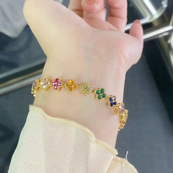 "Lucky 13" Rainbow Clover Charm Bracelet
