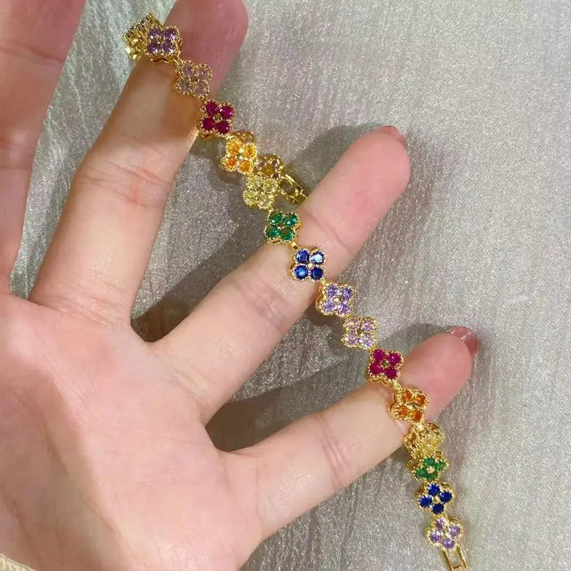 "Lucky 13" Rainbow Clover Charm Bracelet