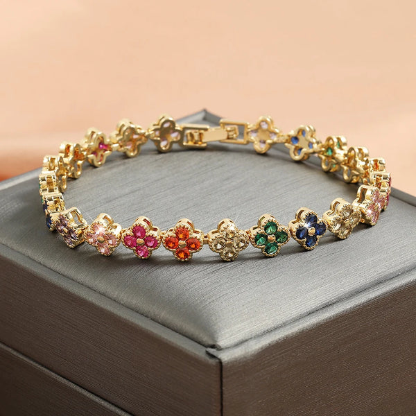 "Lucky 13" Rainbow Clover Charm Bracelet